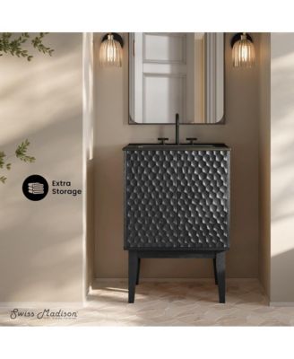 24" Freestanding Bathroom Vanity in Black Oak, Black 3-Hole Centerset Sink Top