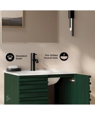 Cascade 24" Wall-Mounted Bathroom Vanity in Green Oak with Sink Top