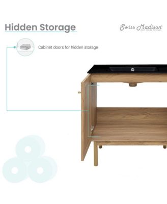 30" Freestanding Bathroom Vanity in Golden Oak, Black 3-Hole Widespread Sink Top