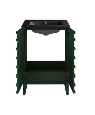 Cascade 24" Freestanding Bathroom Vanity in Green Oak with Black Sink Top
