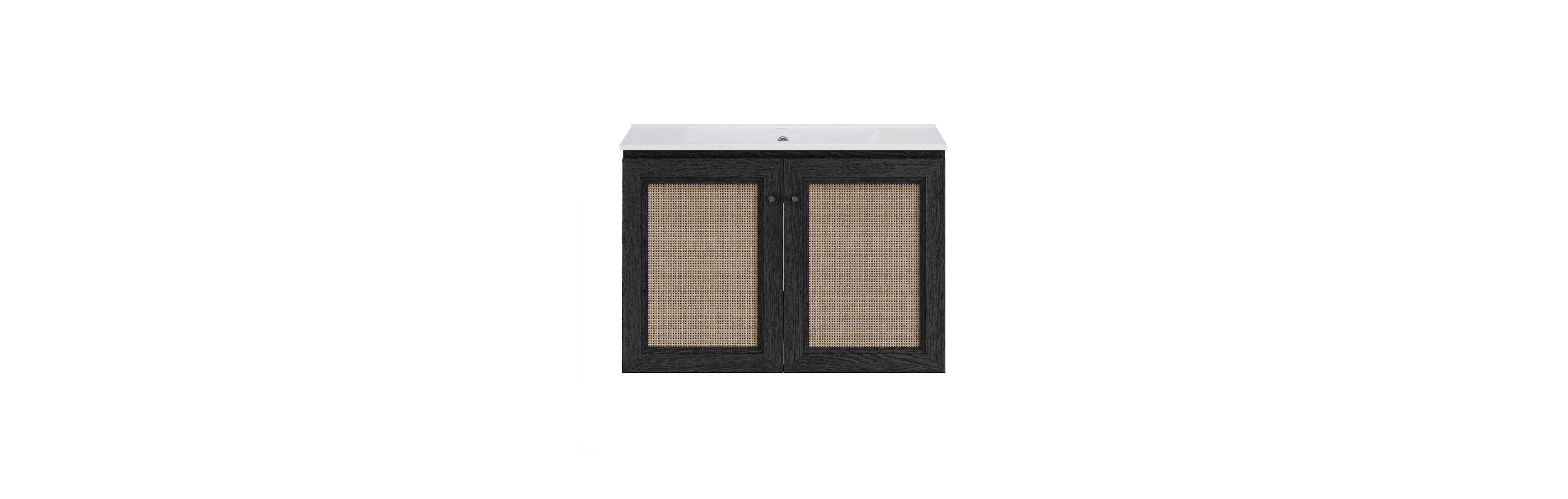 Swiss Madison 30" Wall-Mounted Bathroom Vanity in Black Oak with Single Faucet Hole Vanity Top