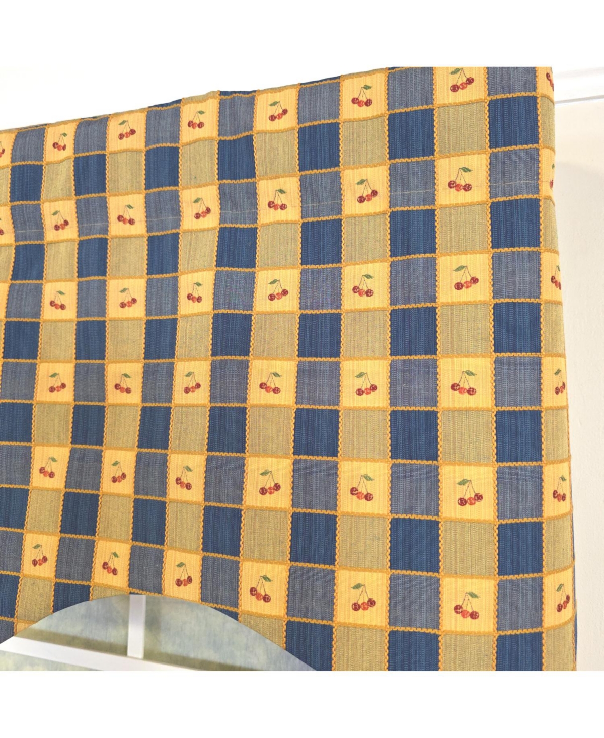 Rlf Home 100% Cotton Cherry Plaid Cornice Fully lined Windows Rod Pocket Valance 50" x 17" Navy