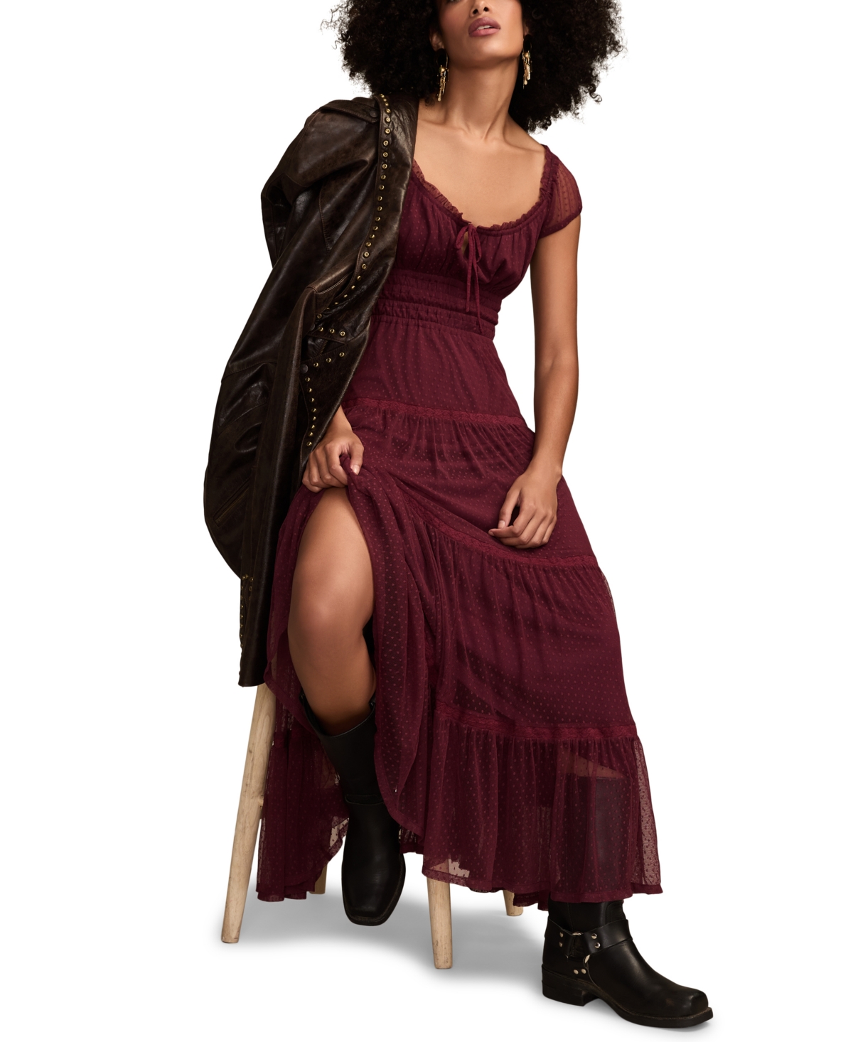 Lucky Brand Women's Cinched Waist Tulle Maxi Dress