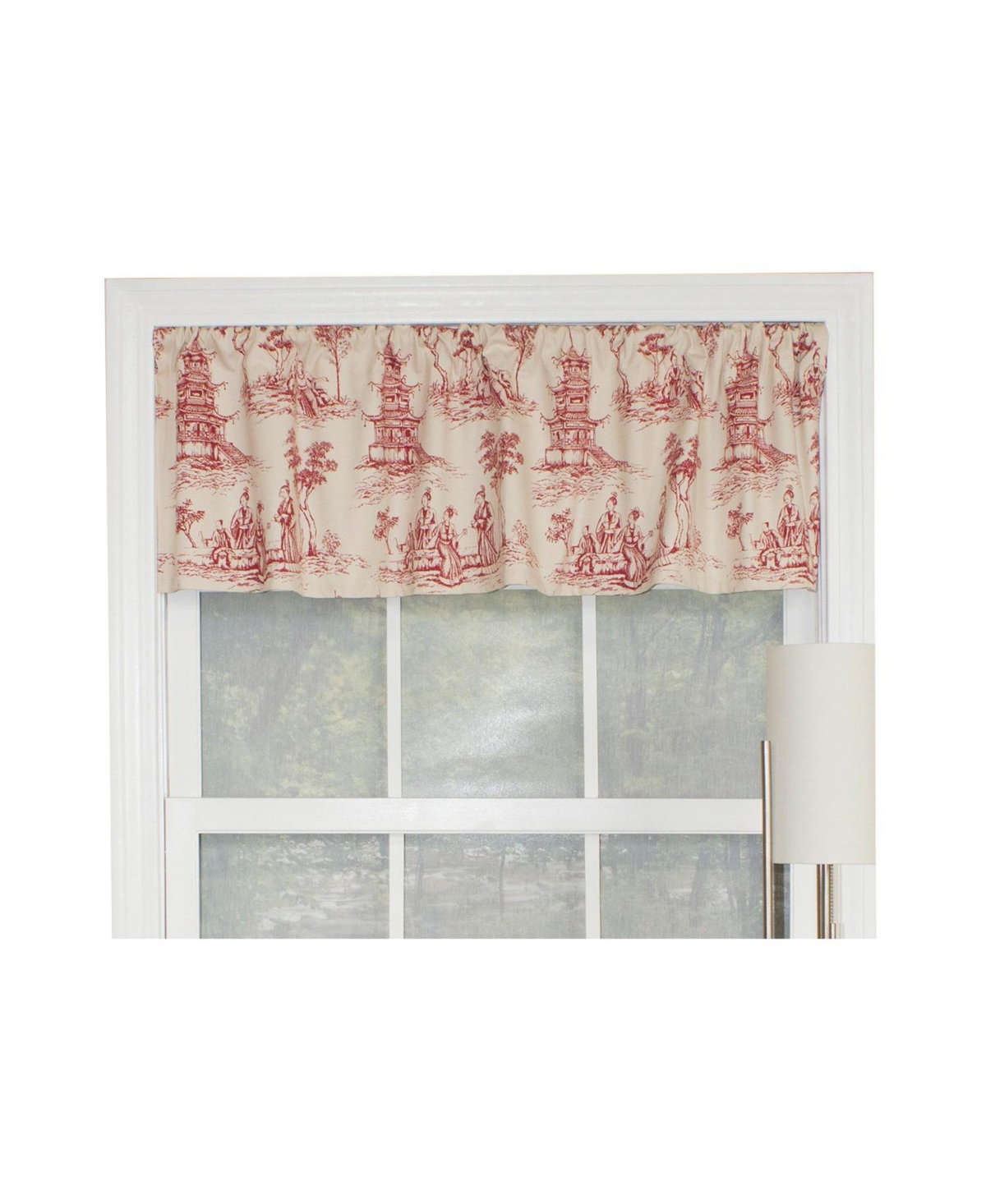 Rlf Home Naomi Toile Tailored 100% Cotton with Fully Lined 3" Rod Pocket Valnance for Windows 50" x 14" Red