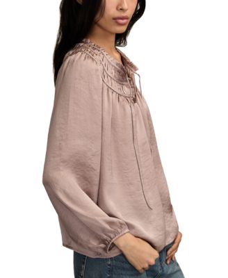 Women's Ruched Long-Sleeve Peasant Top