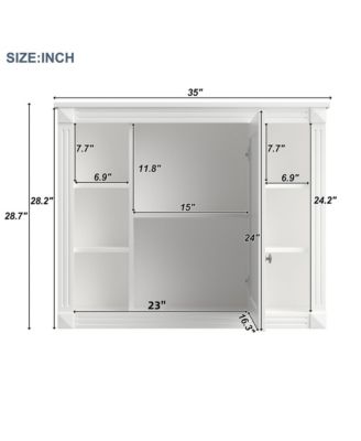 35 x 28 Wall Mounted Bathroom Storage Cabinet Medicine Cabinet Modern Bathroom Wall Cabinet with Mirror and 6 Open Shelves