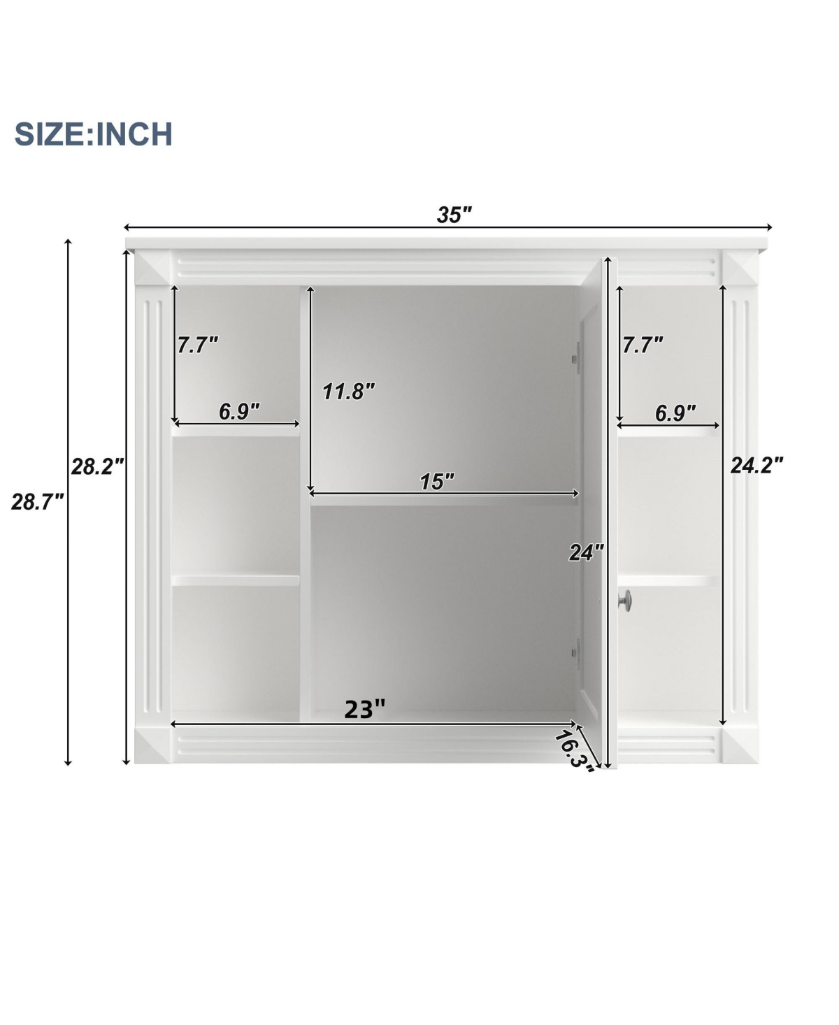 Airsurfer 35 x 28 Wall Mounted Bathroom Storage Cabinet Medicine Cabinet Modern Bathroom Wall Cabinet with Mirror and 6 Open Shelves Not Include Vanit