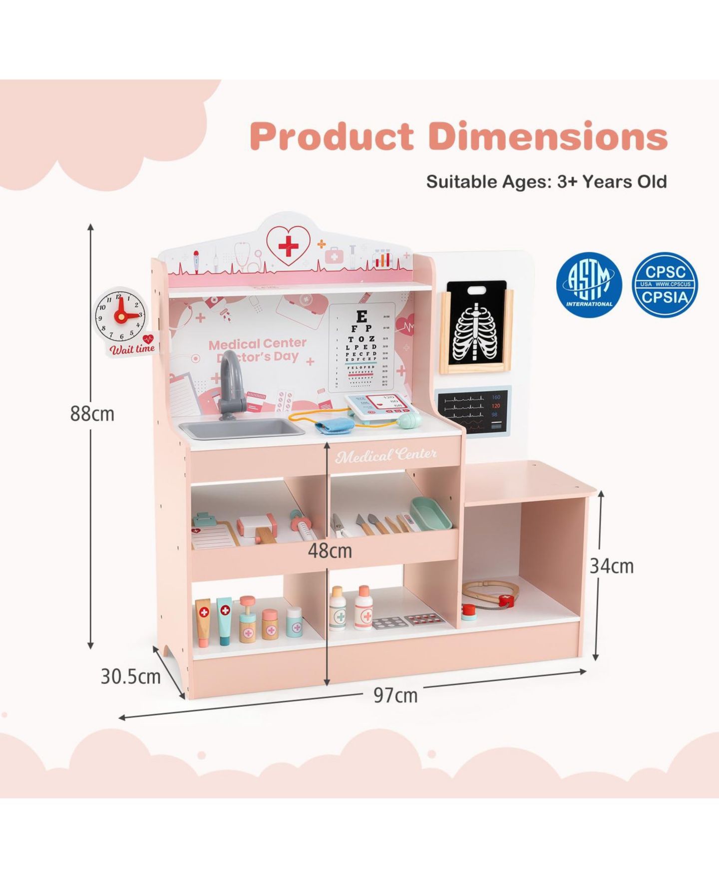 Детский игровой набор Mecale Doctor Wooden 24-Piece Playset, Ages 3+, цвет: Розовый — фото 3