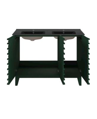 48" Freestanding Bathroom Vanity in Green Oak with Black Double Basin Sink Top