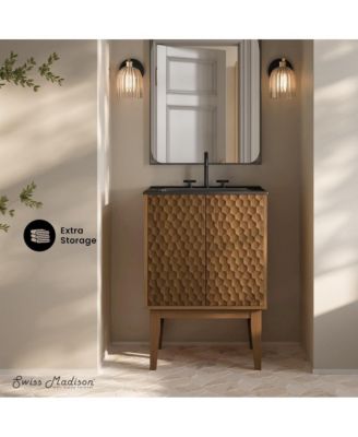 24'' Freestanding Bathroom Vanity in Brown Oak, Black 3-Hole Centerset Sink Top