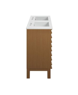 48 in. Brown Oak, Double Basin Bathroom Vanity, White, 3-Hole Ceramic Sink Top