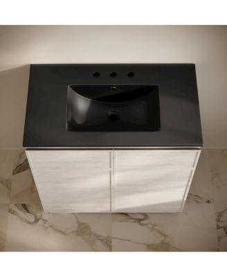 36" Freestanding Bathroom Vanity in White Oak, Black 3-Hole Widespread Sink Top