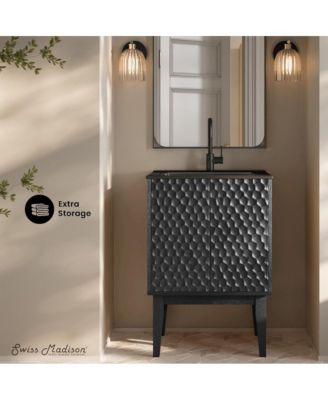 Bosse 24" Freestanding Bathroom Vanity in Black Oak with Black Sink Top