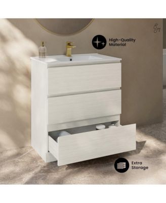 Liberte 30" Freestanding Bathroom Vanity in White Oak with Sink Top