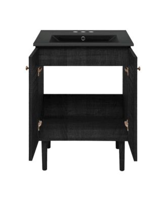 24" Freestanding Bathroom Vanity in Black Oak, Black 3-Hole Centerset Sink Top