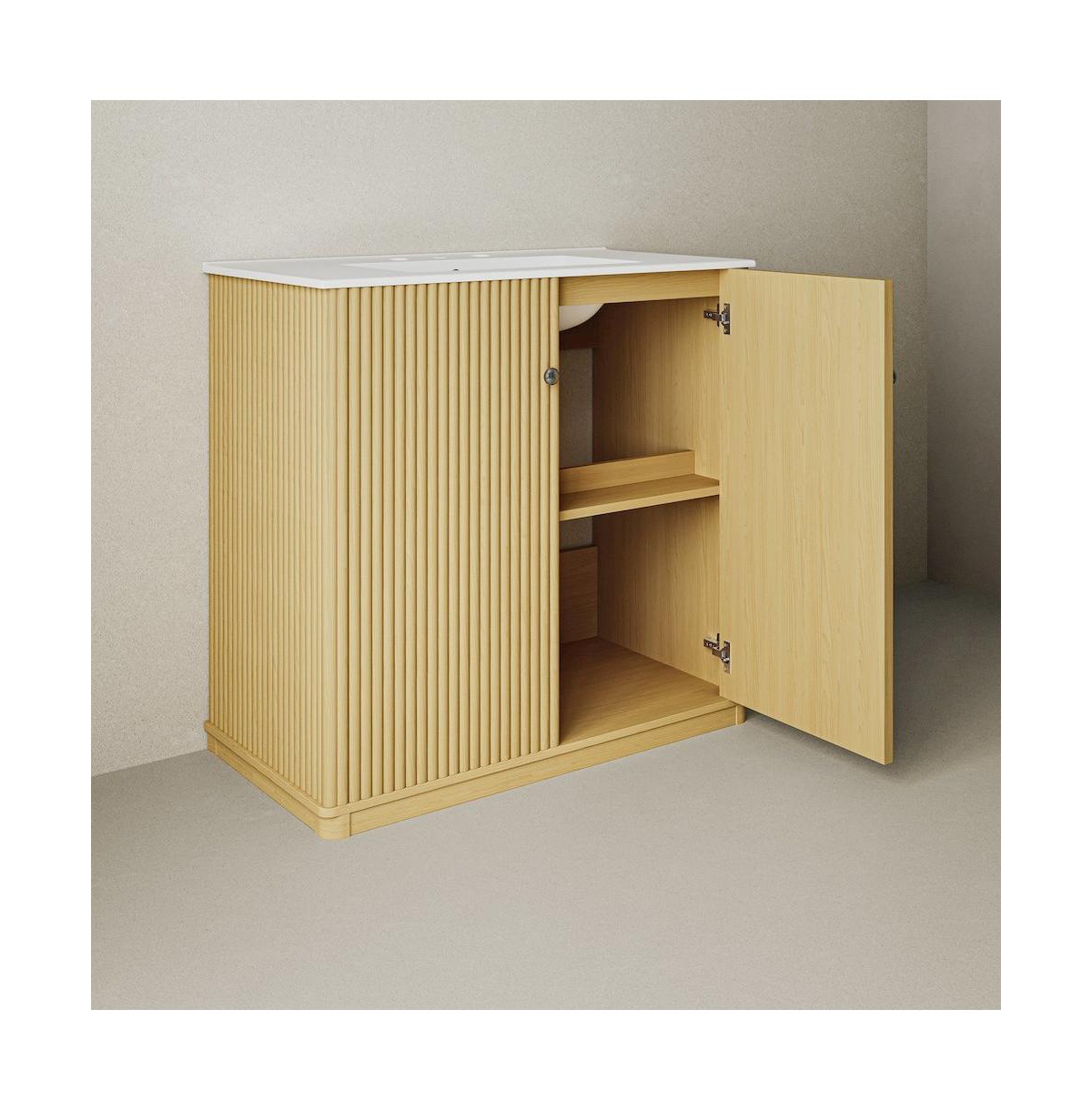 Swiss Madison 36" Freestanding Bathroom Vanity in Natural Oak with 3-Hole Widespread Sink Top