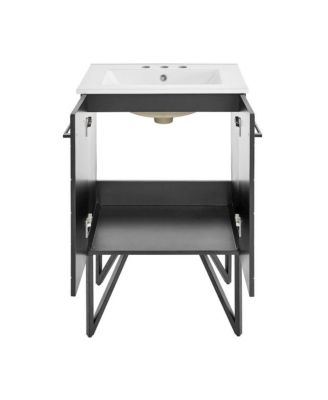 Annecy 24 in. Phantom Black Bathroom Vanity With White, 3-Hole Ceramic Sink Top