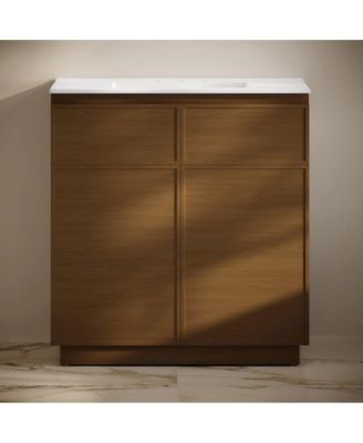 36" Freestanding Bathroom Vanity in Brown Oak with 3-Hole Widespread Sink Top