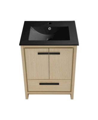Virage 24 in. Brown Oak Bathroom Vanity With Black Ceramic Sink Top