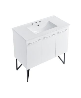 Annecy 36 in. White Bathroom Vanity 3-Hole Ceramic Sink Top