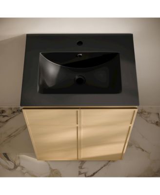 St. Tropez 24" Freestanding Bathroom Vanity in Natural Oak with Black Sink Top