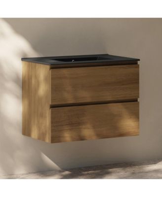 Liberte Wood 30" Wall-Mounted Bathroom Vanity with Black Sink Top