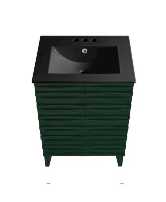 24" Freestanding Bathroom Vanity in Green Oak, Black 3-Hole Centerset Sink Top