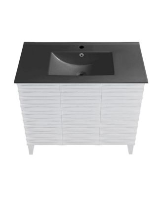 Cascade 36 in. White Oak Bathroom Vanity With Black Ceramic Sink Top