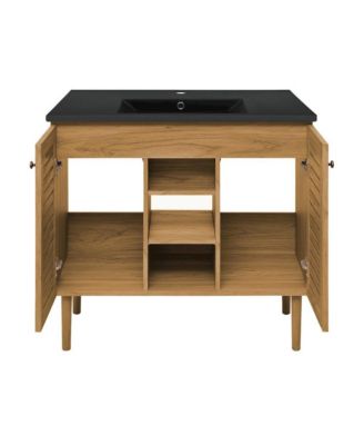 Bron 36" Freestanding Bathroom Vanity in Golden Oak with Black Sink Top