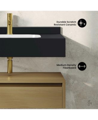 36" MDF Wall-Mounted Bathroom Vanity With Marble Sink Top