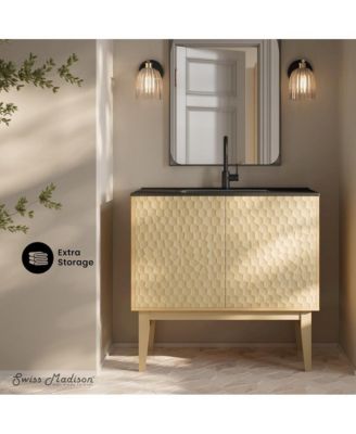 36" Natural Oak MDF Soft-Close Freestanding Vanity with Sink Top & Open Back Access