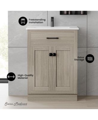 Burdon 24" Freestanding Bathroom Vanity in Weathered Oak with Sink Top