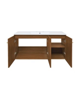 48" Wall-Mounted Bathroom Vanity, 3-Hole Widespread Double Basin Sink Top