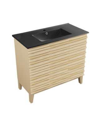 36 in. Natural oak Bathroom Vanity With Black Ceramic Sink Top