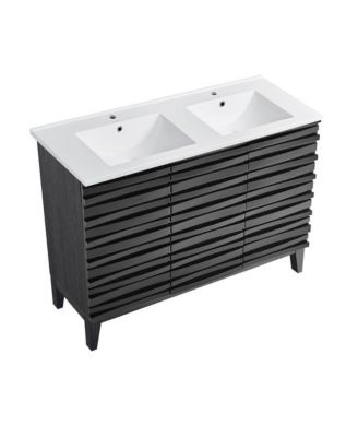 48 in. Black Oak, Double Basin Bathroom Vanity With White Ceramic Sink Top