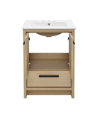 Virage 24 in. Brown Oak Bathroom Vanity With White, 3-Hole Ceramic Sink Top
