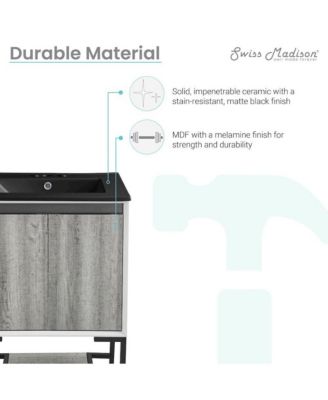 Marseille 24 in. Gray Oak Bathroom Vanity With Black, 3-Hole Ceramic Sink Top