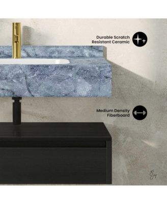 Avancer 36" Wall-Mounted Bathroom Vanity in Black Oak with Blue Celeste Sink Top