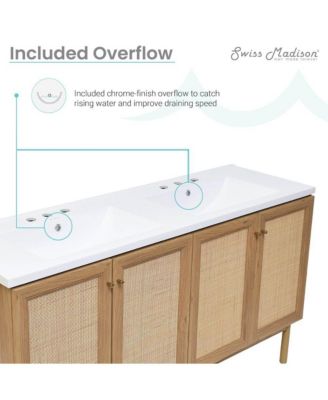 60" MDF Freestanding Bathroom Vanity, 3-Hole Widespread Double Basin Sink Top