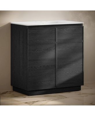 36" Freestanding Bathroom Vanity in Black Oak with 3-Hole Widespread Sink Top