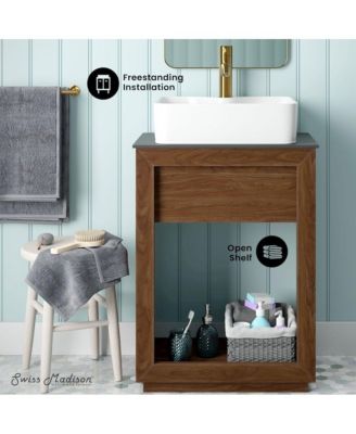 24" Reclaimed Wood Vanity, Walnut, Slate Countertop and Single Hole Vessel Sink