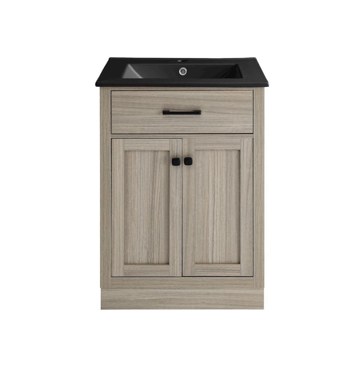 Swiss Madison Burdon 24 in. Brown Oak Bathroom Vanity With Black Ceramic Sink Top