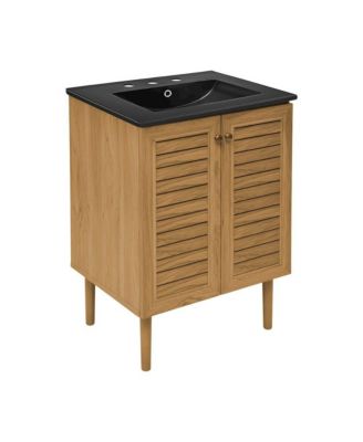 24" Freestanding Bathroom Vanity in Golden Oak, Black 3-Hole Centerset Sink Top