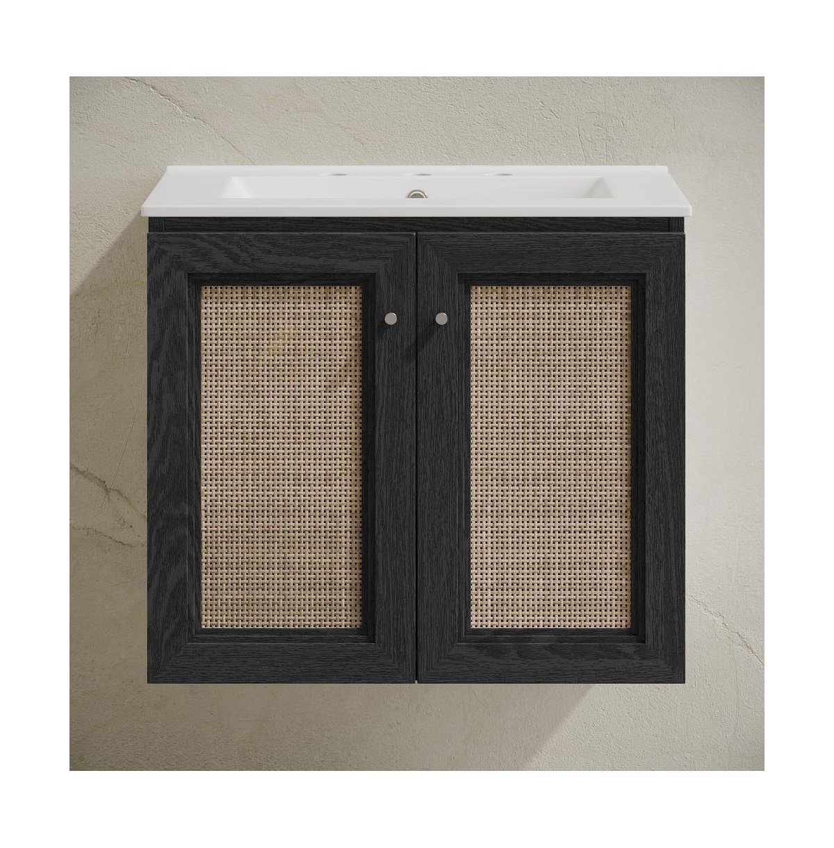 24" Wall-Mounted Bathroom Vanity, Black Oak, Widespread Faucet Holes Vanity Top