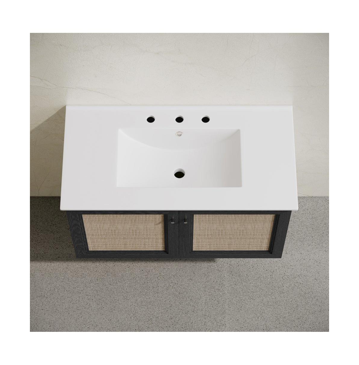 Swiss Madison36" Wall-Mounted Bathroom Vanity, Black Oak, Widespread Faucet Holes Vanity Top