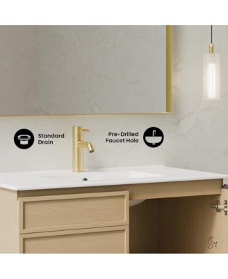 St. Tropez 36" Wall-Mounted Bathroom Vanity in Natural Oak with Sink Top