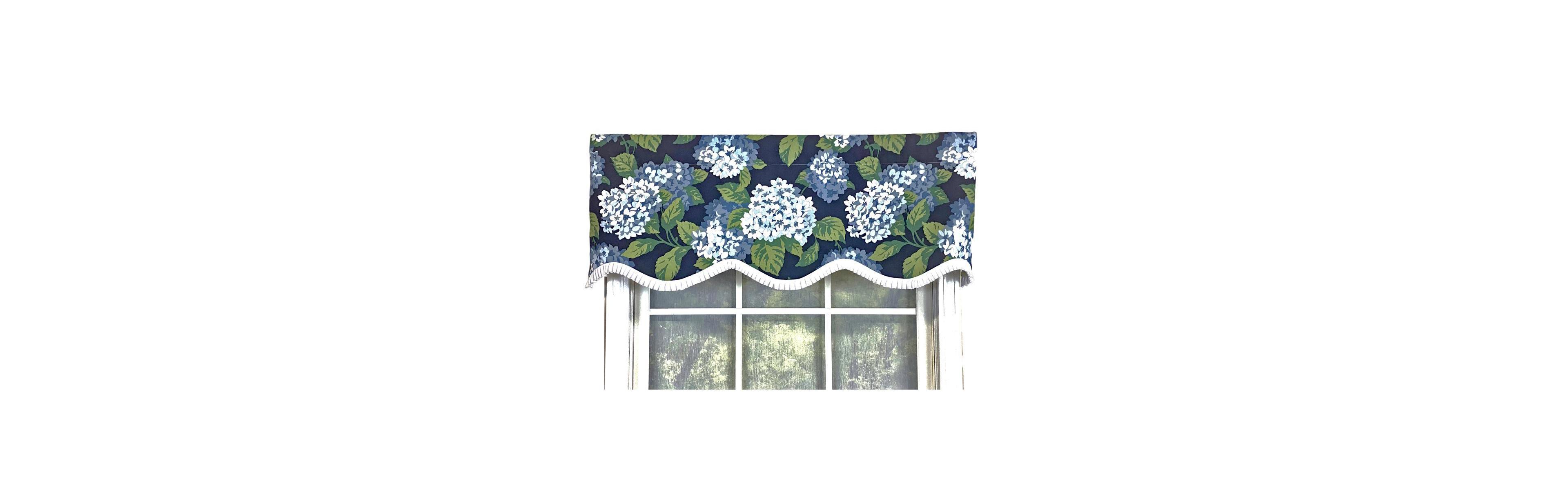 Rlf Home Hydrangea Ruffled Provance valance 3in Rod Pocket Navy, 50in x 17in 