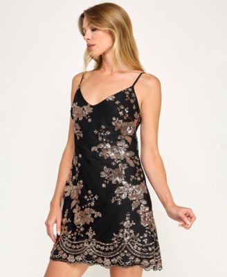 Juniors' Sequin V-Neck Slip Dress