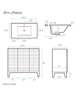 Cascade Wood 36" Bathroom Vanity with Black Ceramic Sink Top