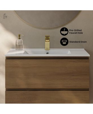 Liberte 30" Freestanding Bathroom Vanity in Brown Oak with Sink Top